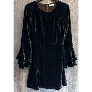 Parker Deep Blue Velvet Dress with Double Ruffle Sleeve Size 2 Romantic Holiday
